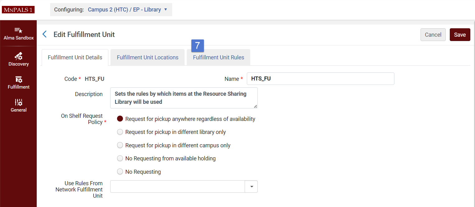 Location of Fulfillment Unit Rules tab