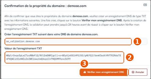 Fenêtre de confirmation de la propriété du domaine