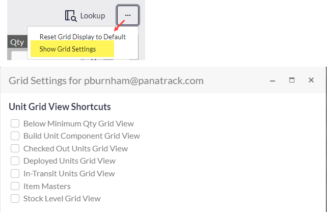 Customizable grid view shortcuts