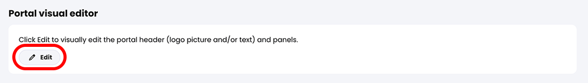 Admin, Portal, Visitor view tab with the Edit button highlighted in the Portal visual editor section
