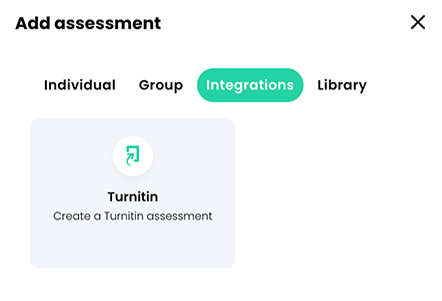 Add assessment pop-up, Integrations tab