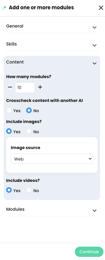 CYPHER Agent menu, Add one or more modules, Content tab open