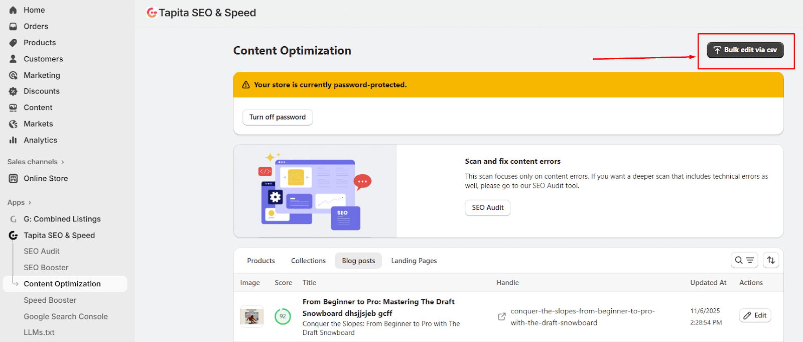 Bulk edit in Content optimization