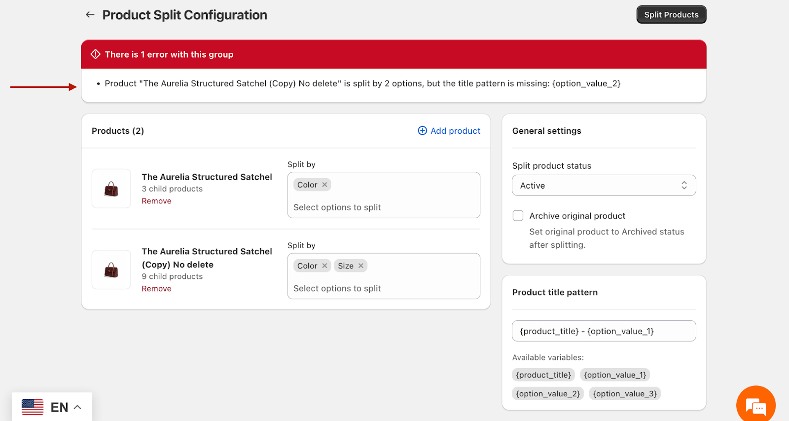 Splitting Multiple Products with Different Numbers of Options