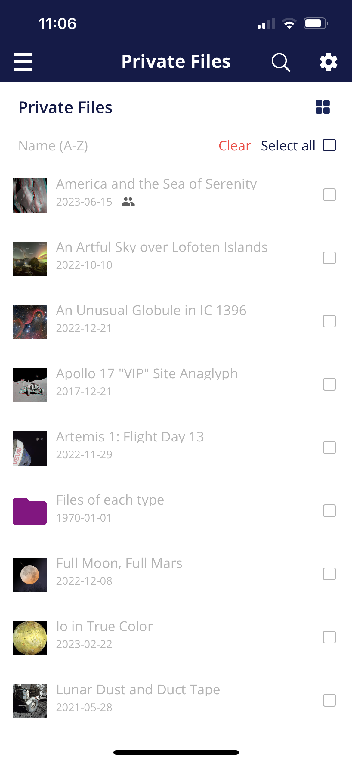 Screenshot of selecting multiple files