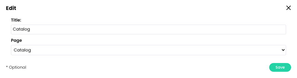 The Edit pop-up for a Portal menu item with an example Title and Page selected
