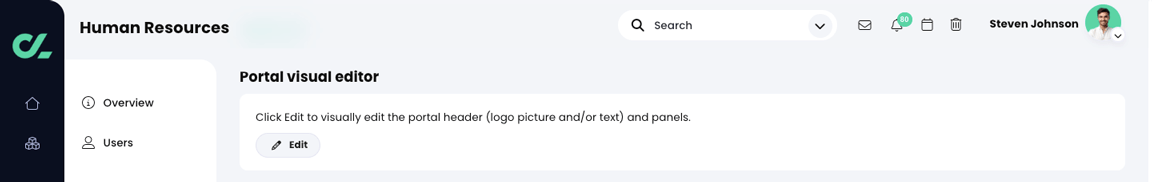 Organizations, Admin, Portal tab, Portal visual editor section