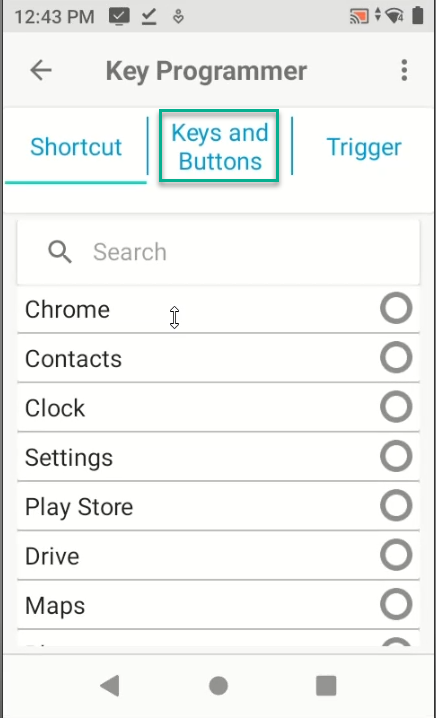 Keys and Buttons option