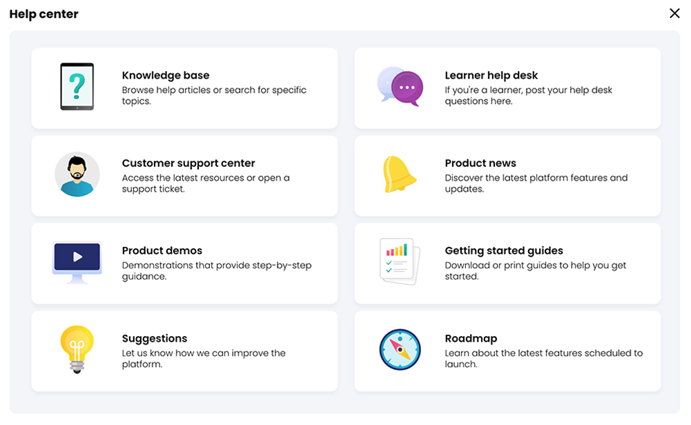 Help center pop-up