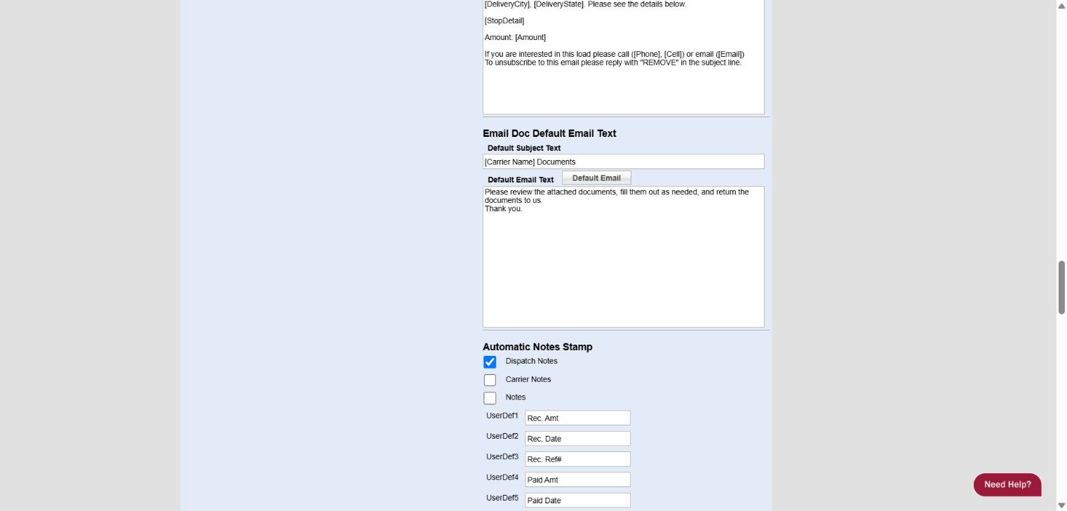 0Demo Configuration Options lower section with sample data redacted