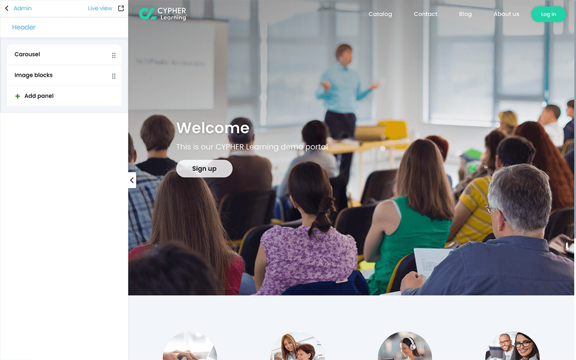 Portal visual editor with the Preview pane on the right and the editor on the left