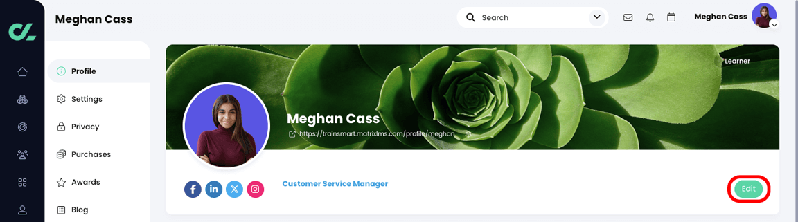 Profile page with the Edit button highlighted