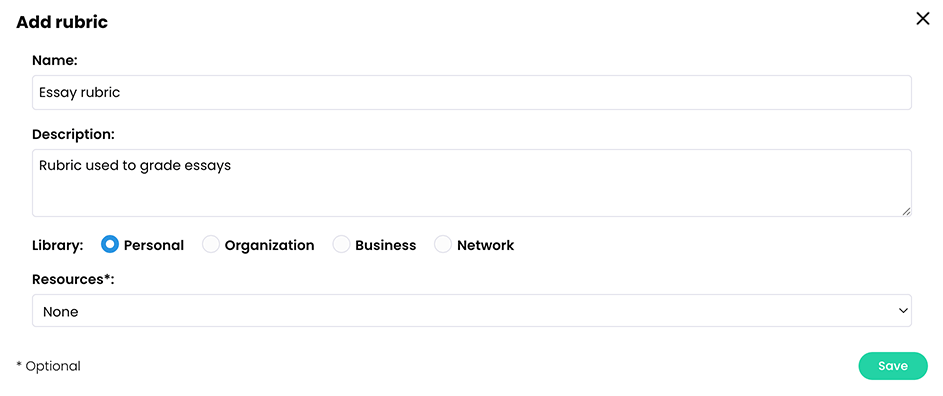 Add rubric pop-up with a name and description example