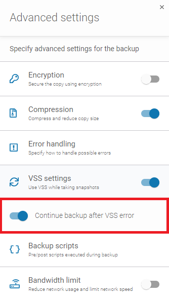 VSS settings