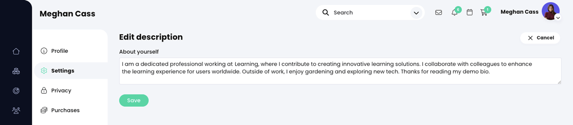 User profile, Edit description page