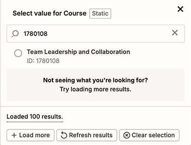 Zapier, Select value for Course window with a Course ID entered