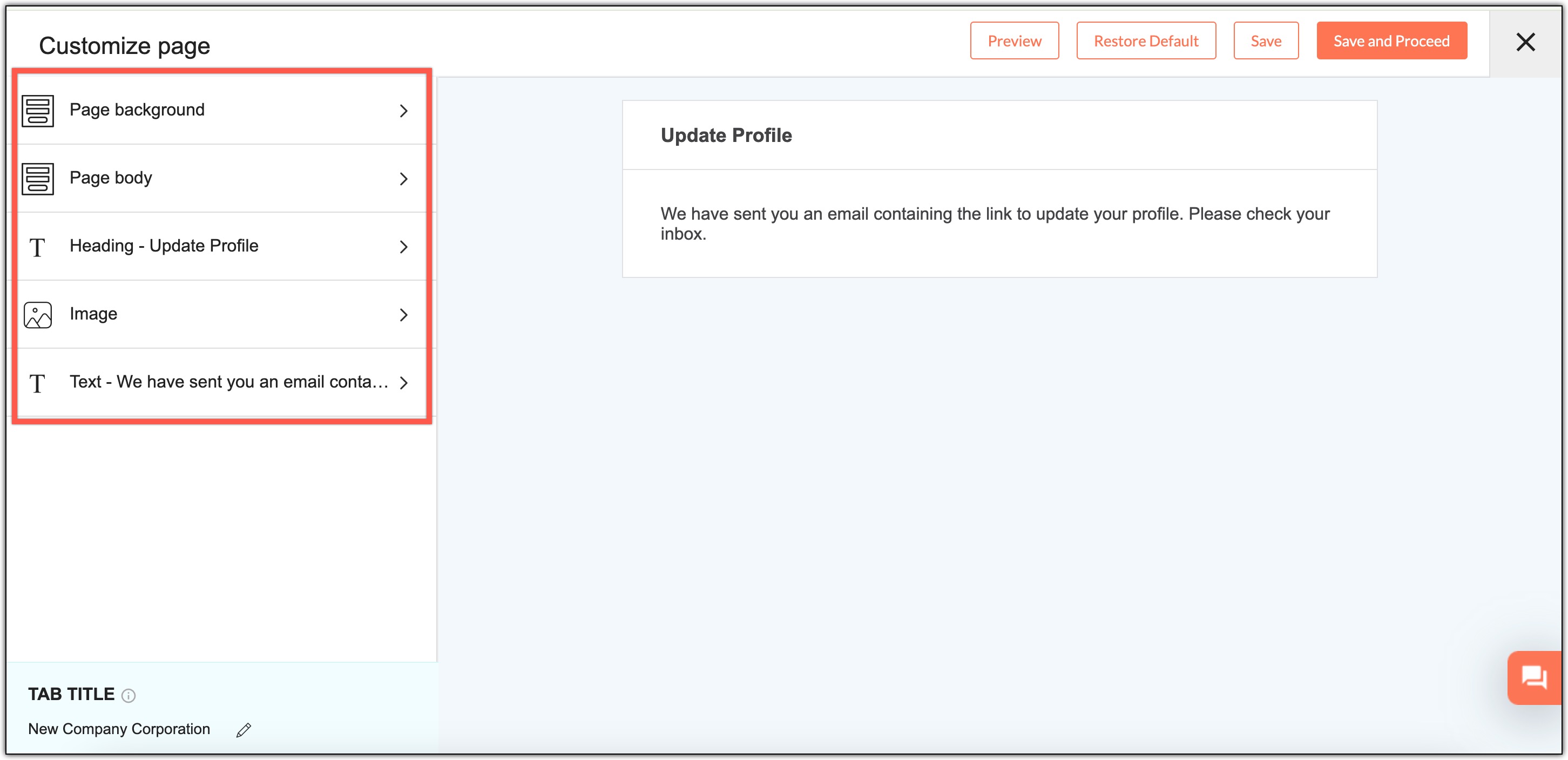 Customize page