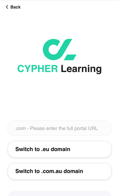 CYPHER Learning app , with domain options displayed