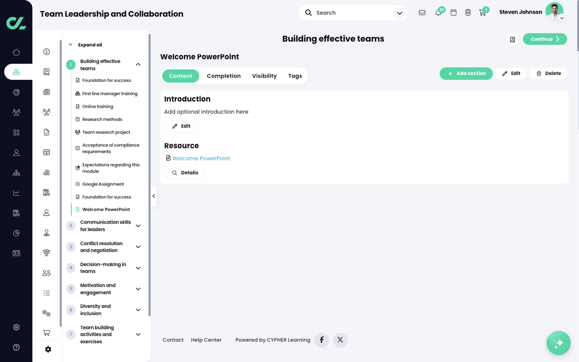Course, Module, new File section with a sample PowerPoint resource