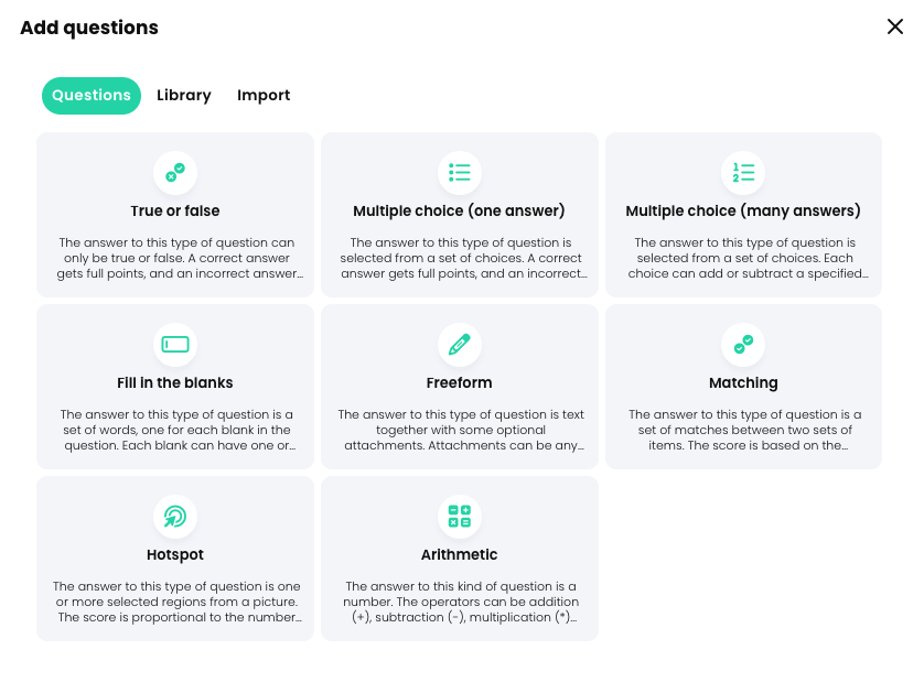 Add questions pop-up