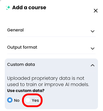 CYPHER Agent menu, Custom data tab with the Custom data drop-down arrow and the Yes radio button highlighted