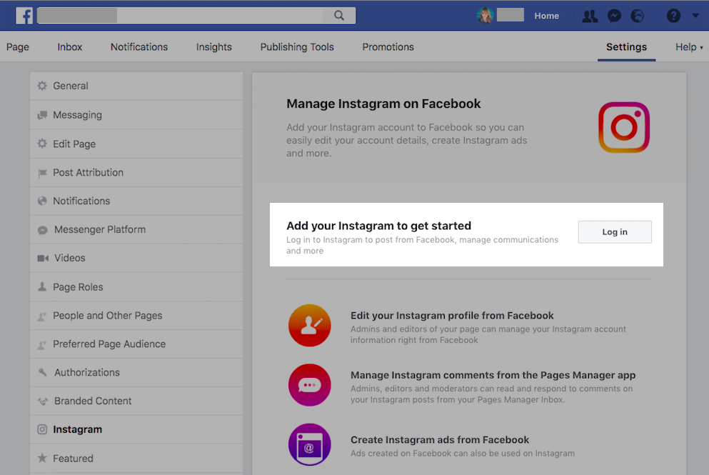 connect your Instagram account with your Facebook profile