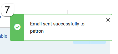 Message that email was sent to patron