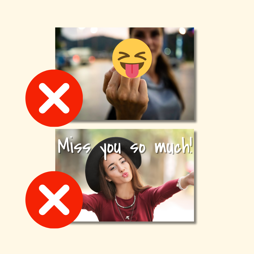 Emoji covering middle finger, photograph with text added to it