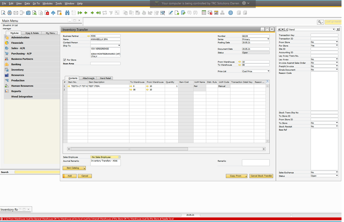 From Warehouse Must Be General Warehouse OR To Warehouse At Line Level ...