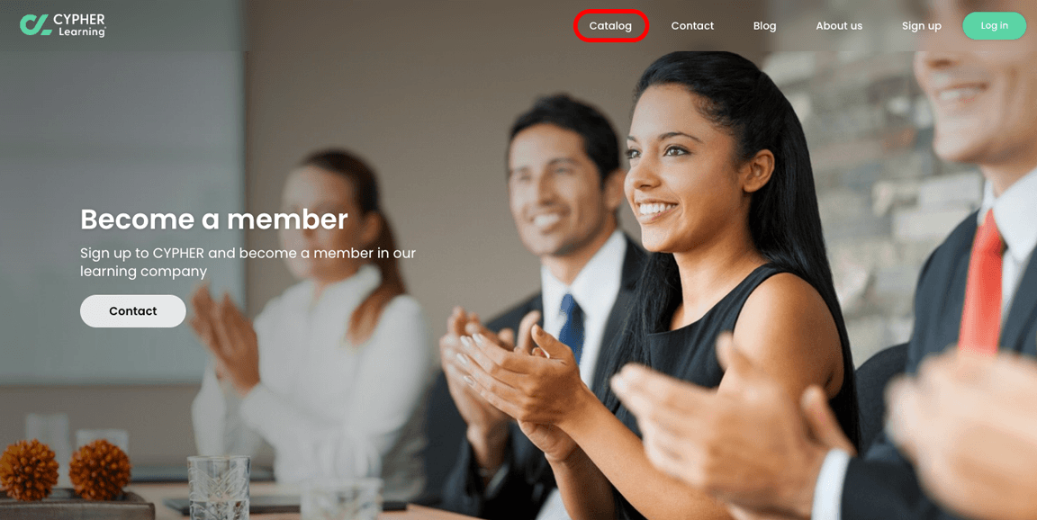 Visitor home page with Catalog highlighted in the top menu