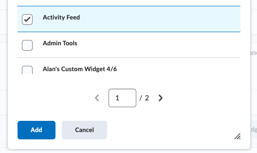 Add button to add selected widget