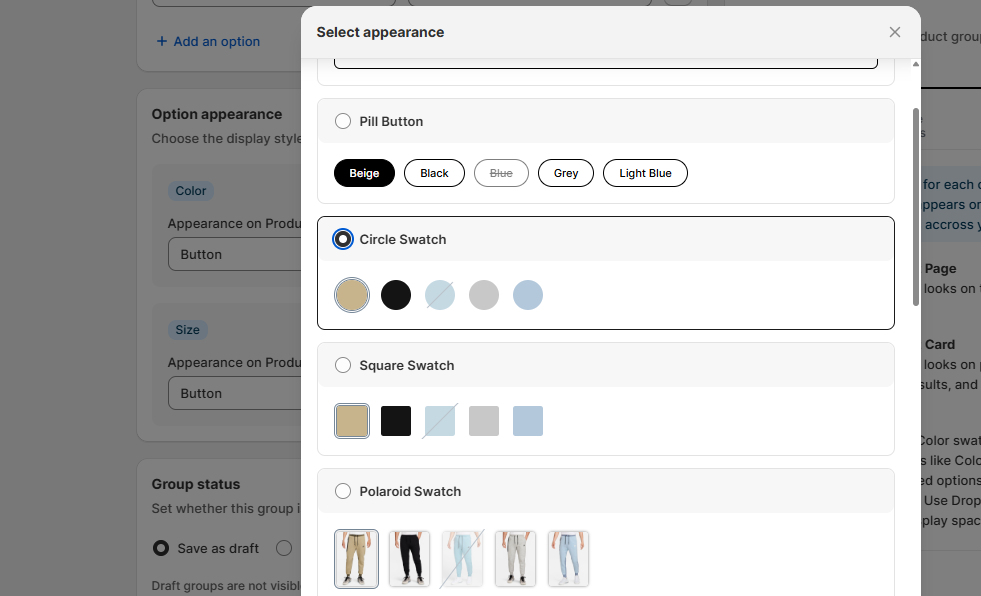 color swatch for product group