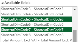 dimension code selection