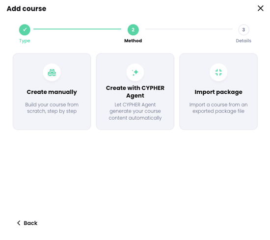 Add course popup, Method step