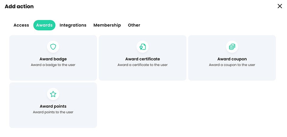 Add action pop-up, Awards tab