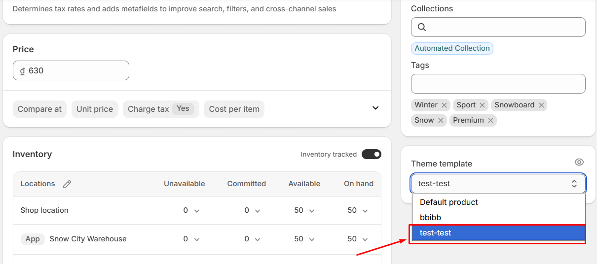 Assign new template to the product