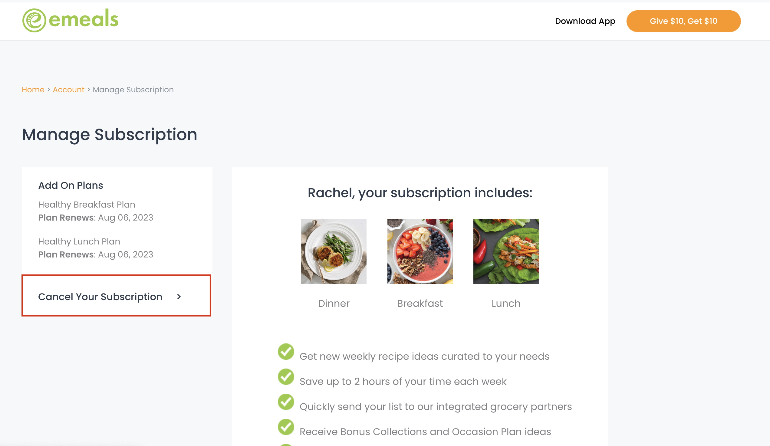 How to cancel eMeals subscription
