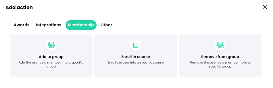 Add actions pop-up, Membership tab