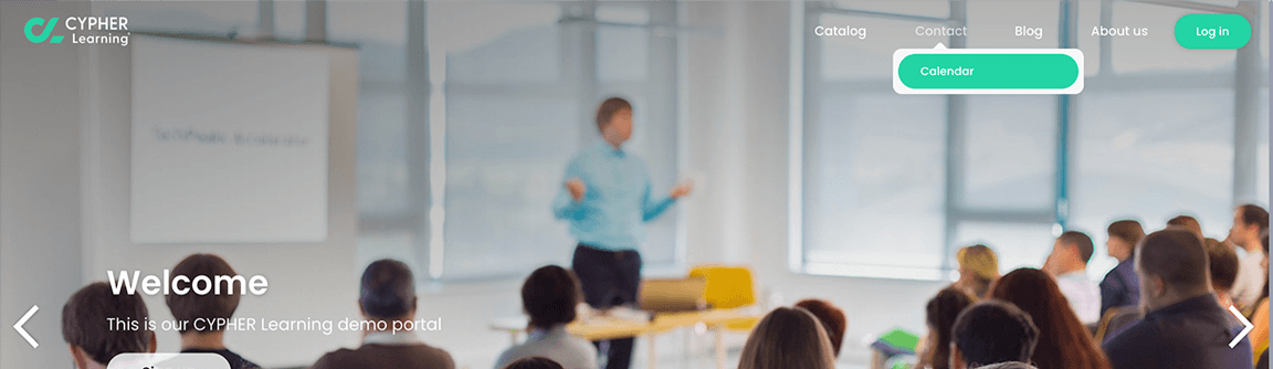 Visitor portal with the Calendar menu item displaying as a sub-menu item to the Contact menu