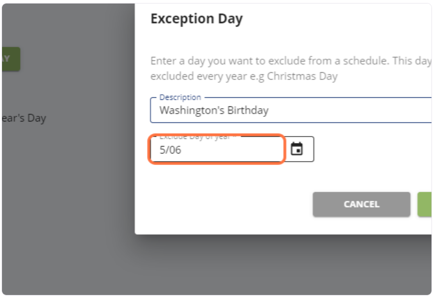 Checklist Exception Calendar