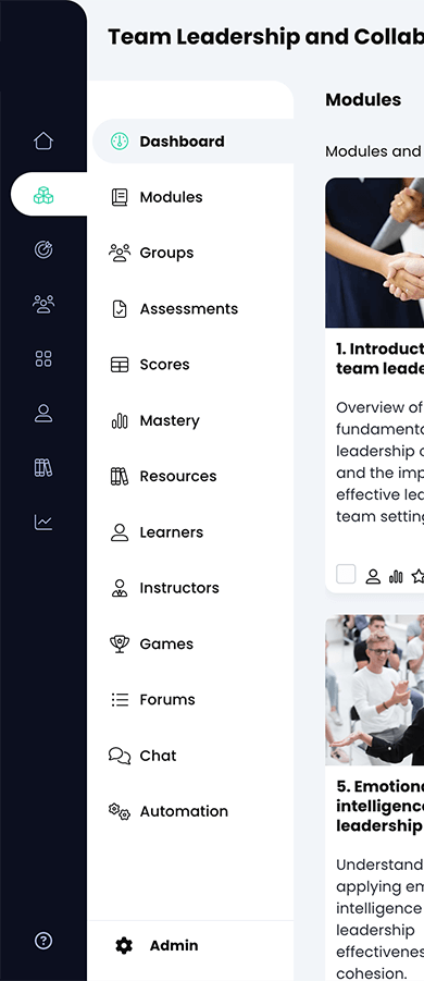 Course navigation and narrow main left bar navigation