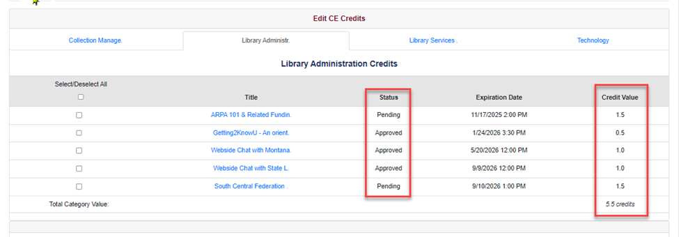 Screenshot of the window where you can edit ce credits