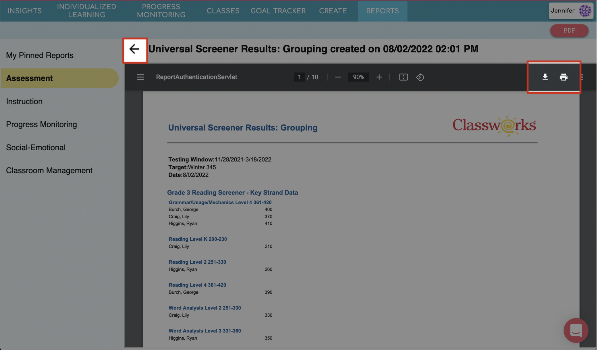 Universal Screener Results: Grouping