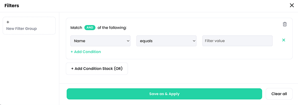 Conditional filter pop-up