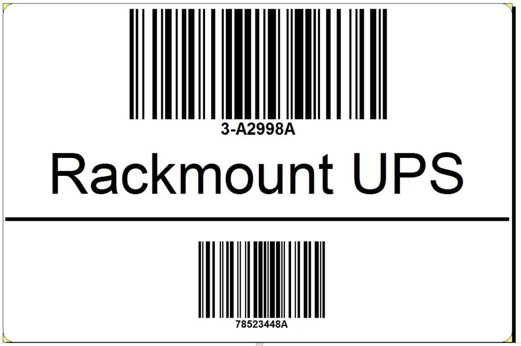 Serial label template showing item number, description, and serial number barcodes