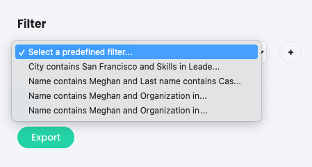 Export, meniu derulant filtre predefinite pentru titluri de locuri de muncă