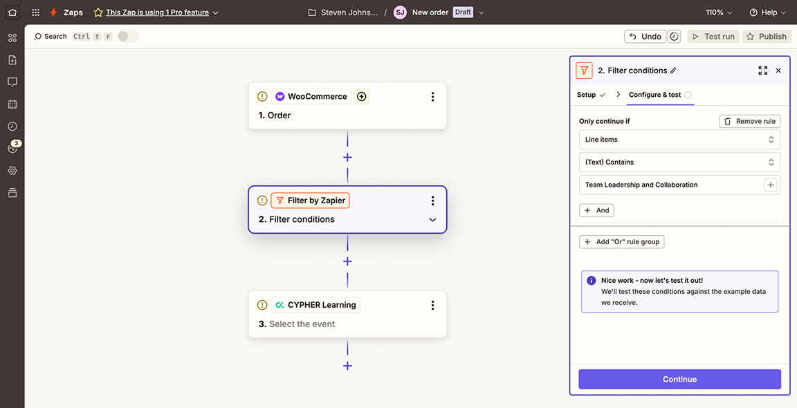 Zapier example Zap flow with a Filter condition