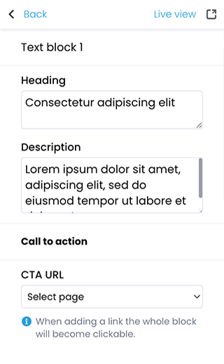 Portal visual editor, Simple text and button, Text block 1 options