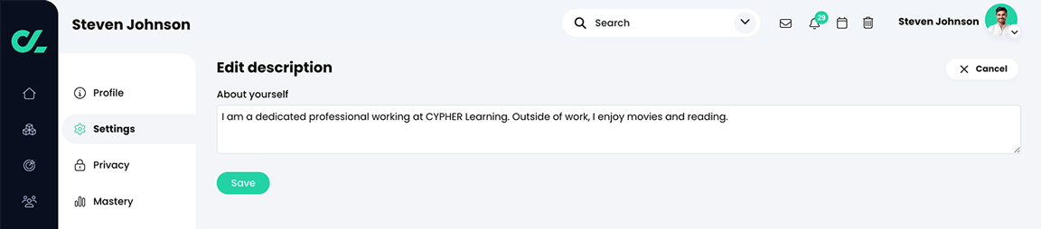 User profile, Edit description page