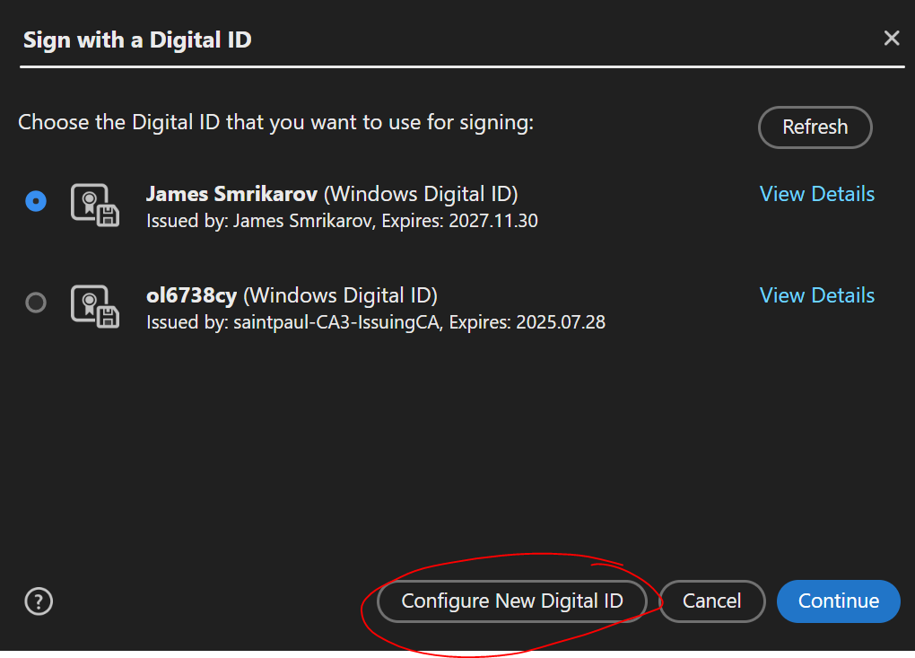 The Sign in with a Digital ID menu
